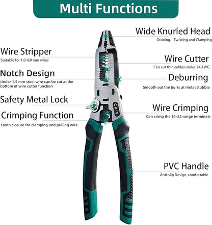 15 IN 1 Wire Stripper Tool,Wire Strippers,Cable Cutters,CR-V Multifunctional