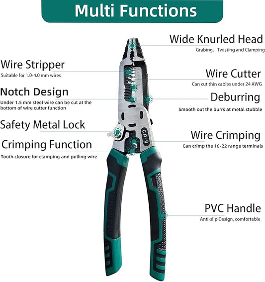 15 IN 1 Wire Stripper Tool,Wire Strippers,Cable Cutters,CR-V Multifunctional