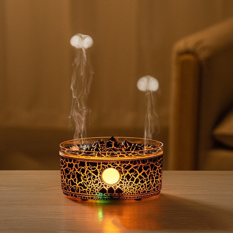 Ecoluxe™ | Volcano Aromatherapy Diffuser | LED Mist Humidifier with Mountain Design | Desktop Cool Mist Essential Oil Diffuser | Crackle Texture Finish