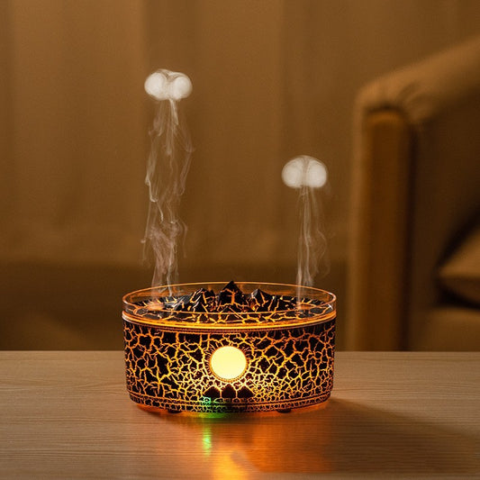 Ecoluxe™ | Volcano Aromatherapy Diffuser | LED Mist Humidifier with Mountain Design | Desktop Cool Mist Essential Oil Diffuser | Crackle Texture Finish